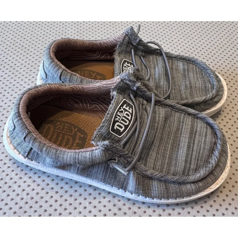 Hey Dude Wally Youth Blend Linen Stone Grey Slip On Loafers Kids Size K12